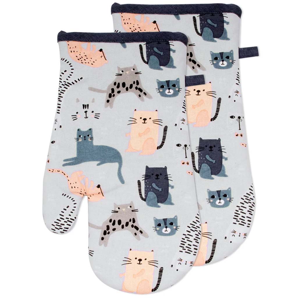 Cats Oven Mitt Set Of 2 Blue, 7in x 12in