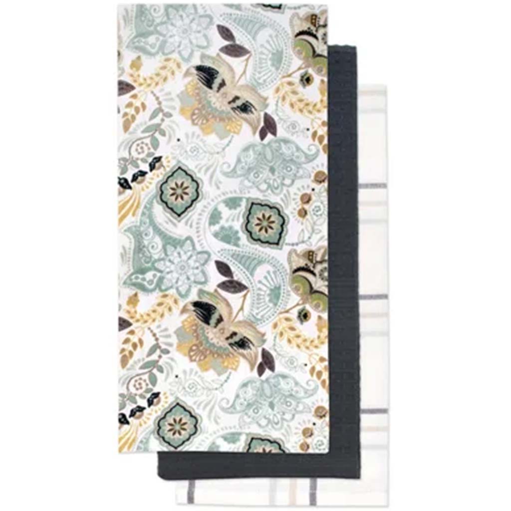 Bloom Printed Kitchen Towel Set of 3 Blue, 18in x 26in