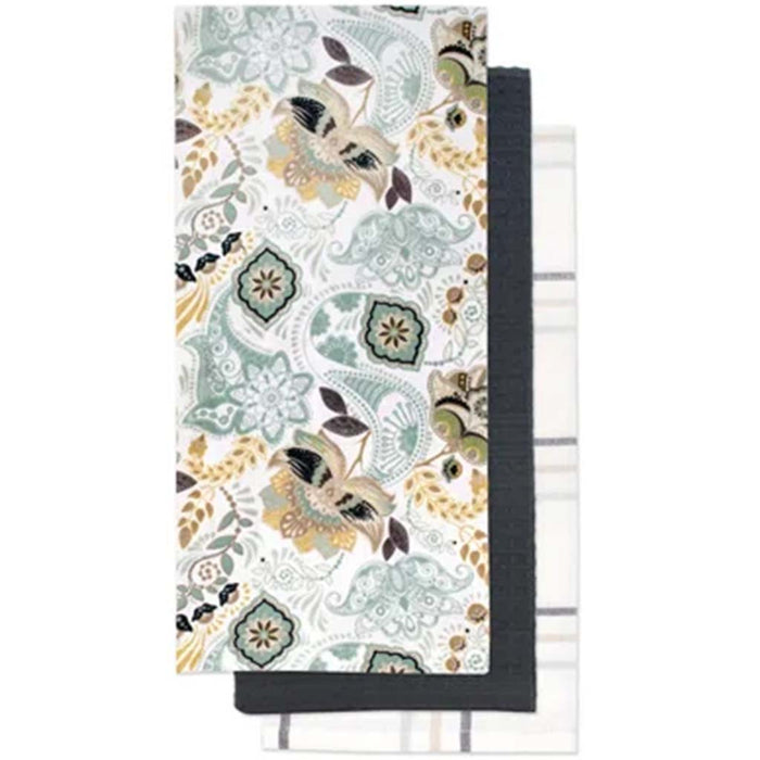 Bloom Printed Kitchen Towel Set of 3 Blue, 18in x 26in
