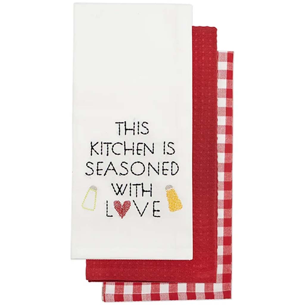 The Kitchen Is With Love Kitchen Towel Set Of 3 Red, 18in x 26in