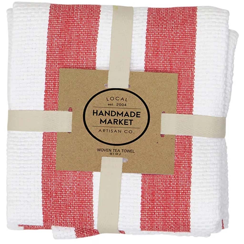 Industrial Stripe Basketweave Kitchen Towel Set of 2 Red, 18in x 26in