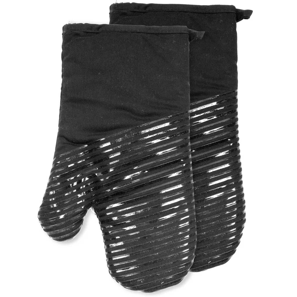 Slide Silicone Printed Oven Mitt Set Of 2 Black, 7in x 12in