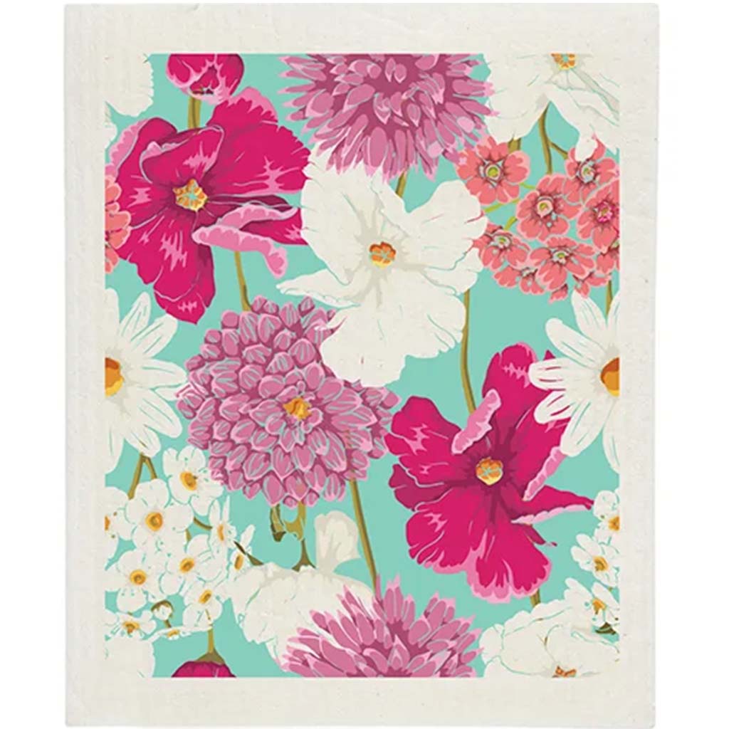 Bold Floral Sponge Cloth Green, 6.5in x 8in