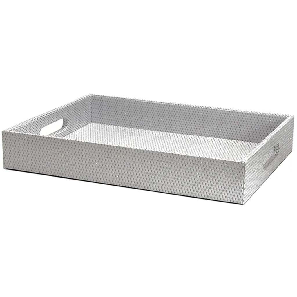 Diamonds Rectangular Tray with Handles Silver, 12in x 16in x 25in