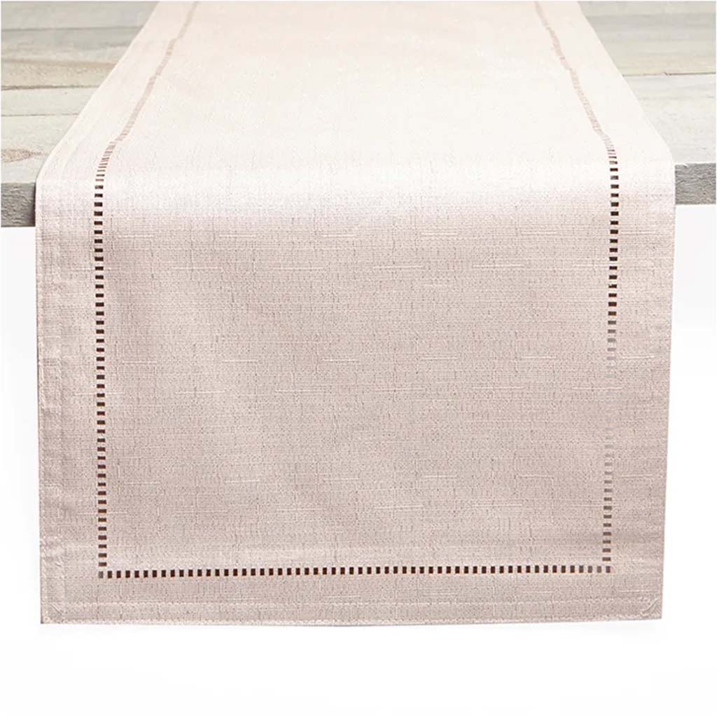 Lurex Hemstitch Table Runner Rose Gold, 13in x 72in