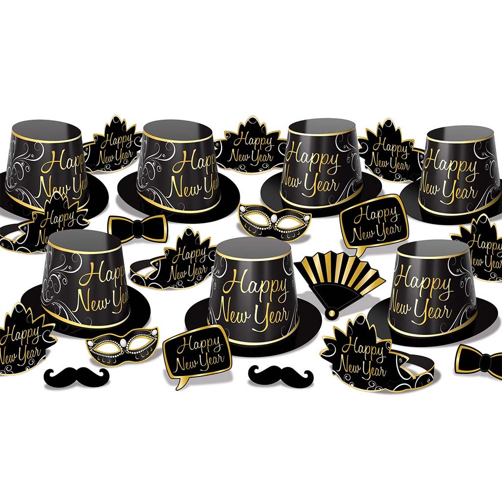 Simply Paper New Year Assorted for 50, Black Gold