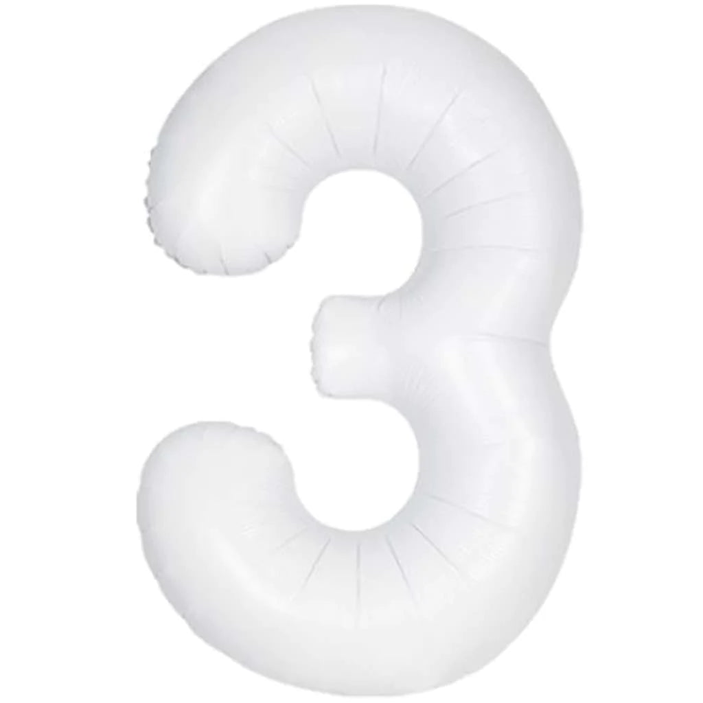 Foil Ballon Matte White Number 3, 34in