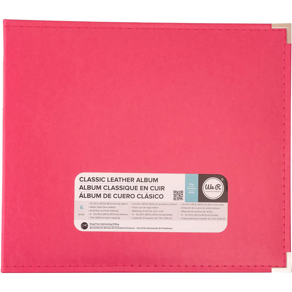 We R Memory Keepers Classic Leather D-Ring Album 12in x 12in, Strawberry