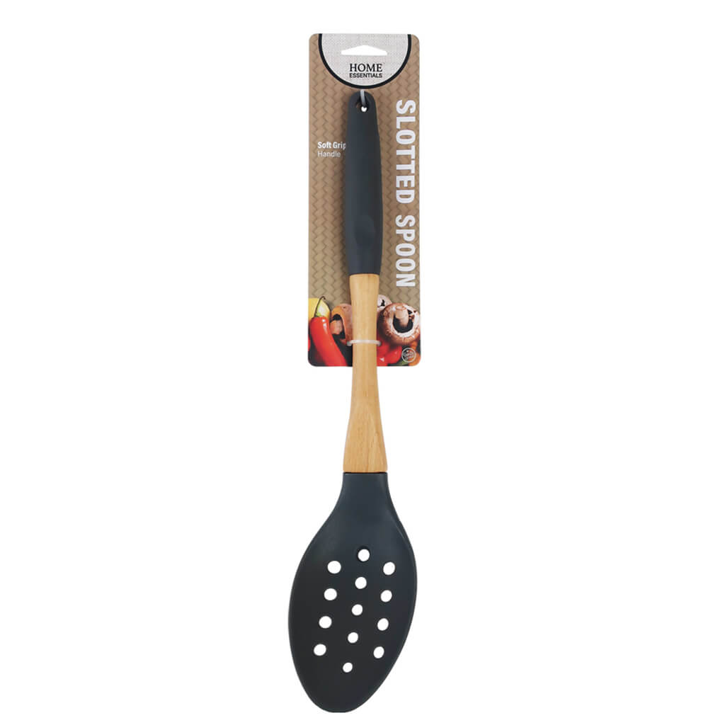 Nylon Slotted Spoon with Grip Grey, 13in