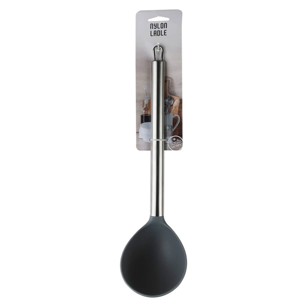 Nylon Ladle Stainless Steel Handle Grey, 13in