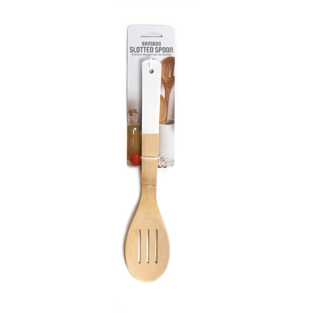 Bamboo Slotted Spoon White, 11.75in