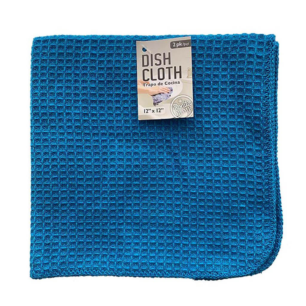 Dish Cloth 2pc Waffle T-Blue, 12in x 12in