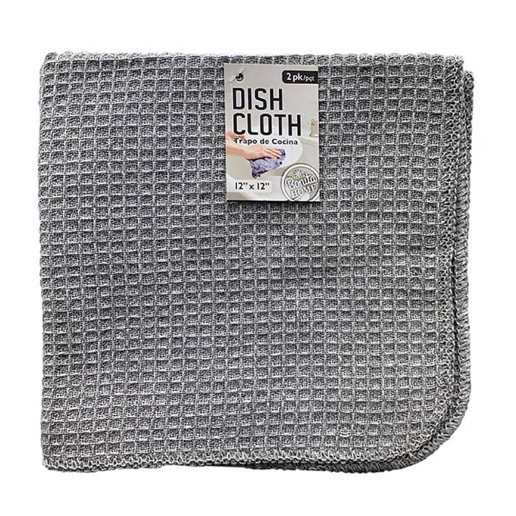 Dish Cloth 2pc Waffle Gray, 12in x 12in