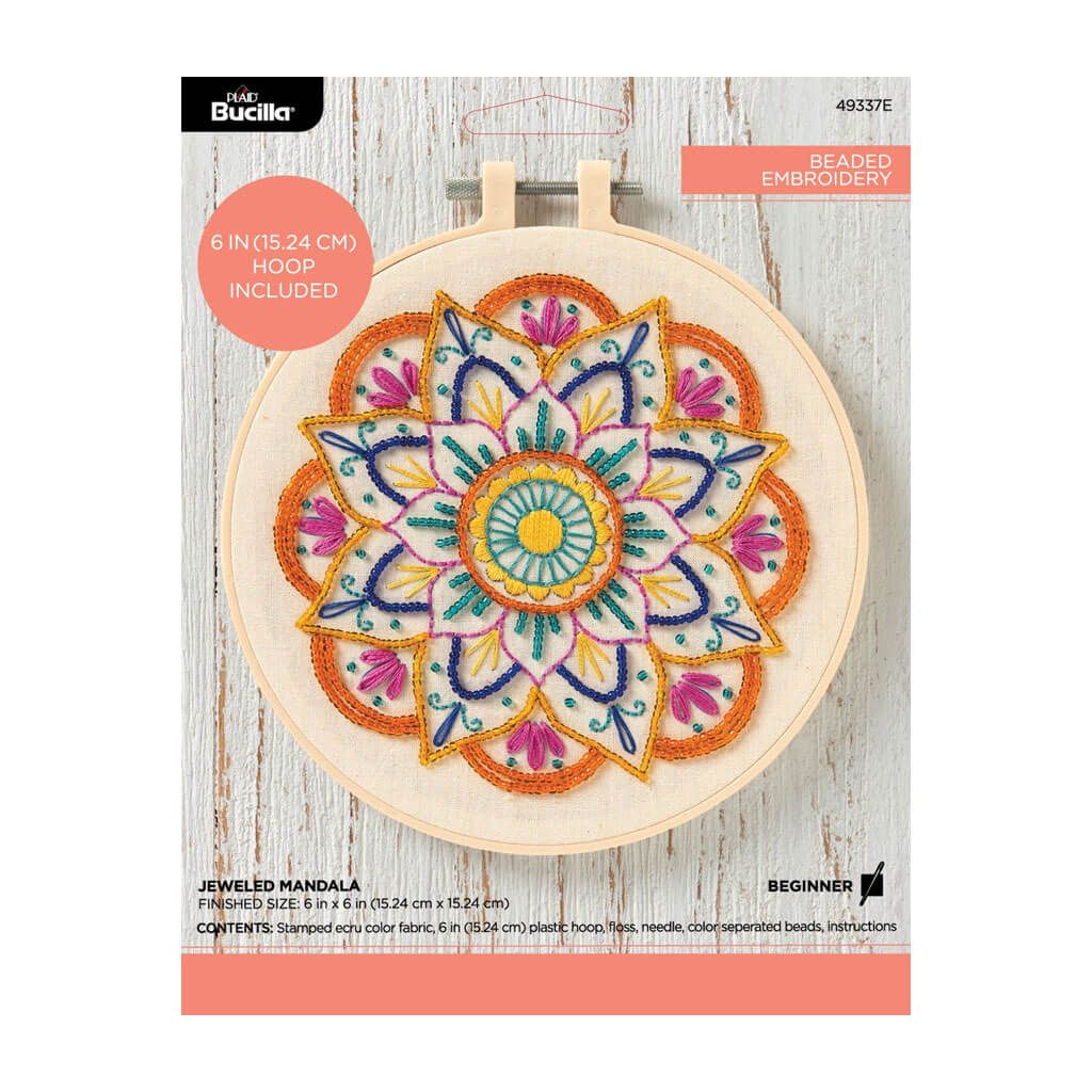 Bucilla Stamped Embroidery Kit 6in Round Jeweled Mandala 3 Pack