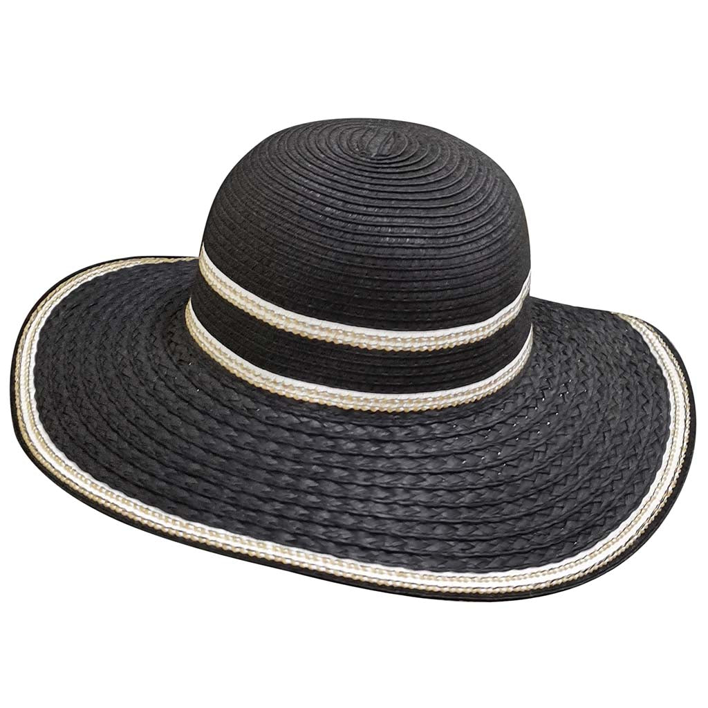 Toyo Swinger with White Stripes On Brim And Crown &amp; Adjustable Sizing Band Black