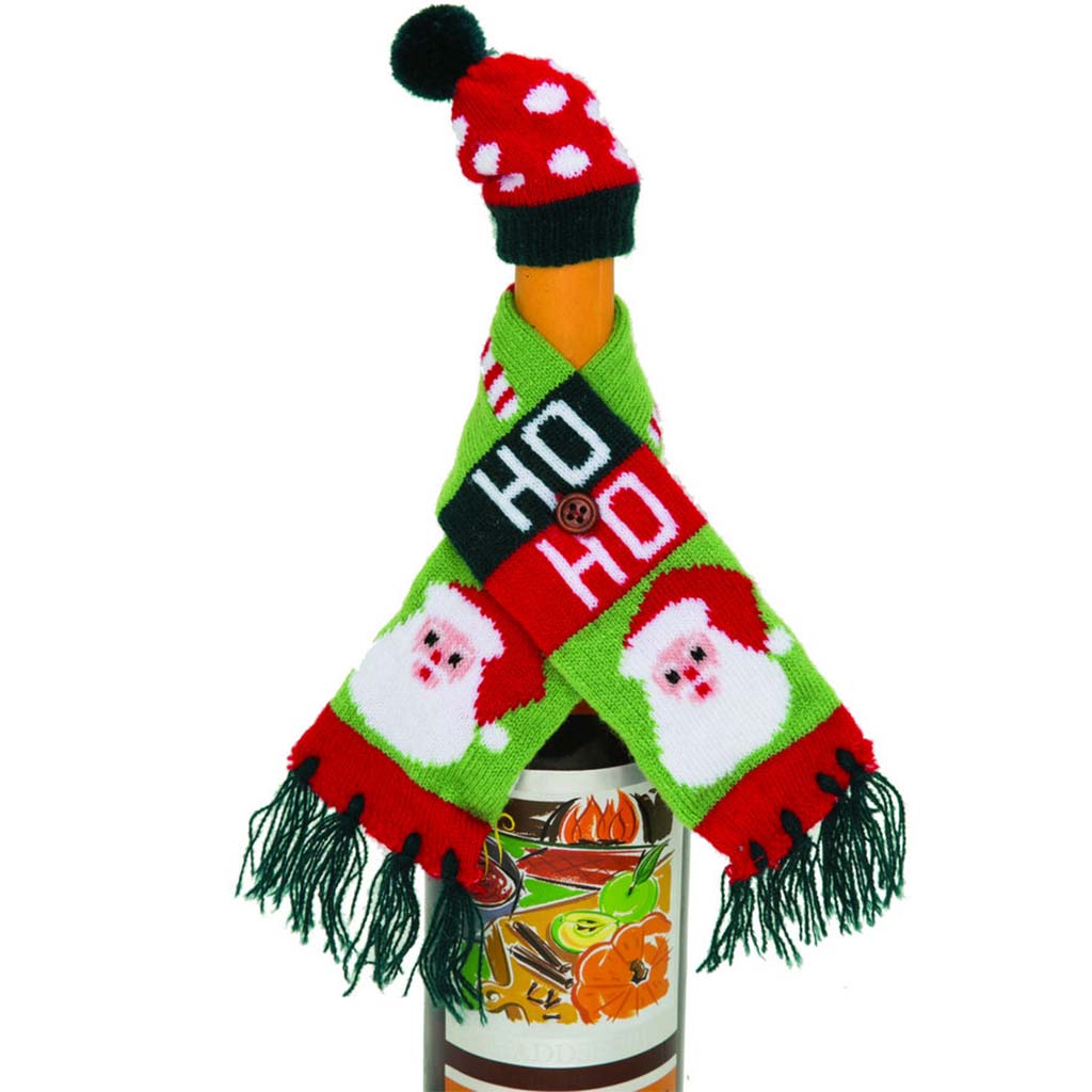 Santa "Ho" "Ho" Bottle Decoration Hat And Scarf