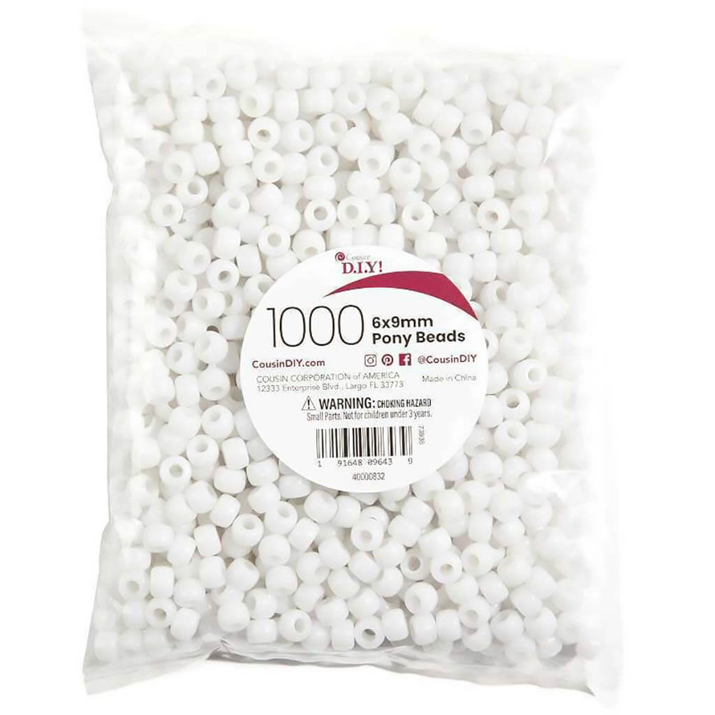 Pony Beads 6mm x 9mm 1,000/Pkg Opaque White