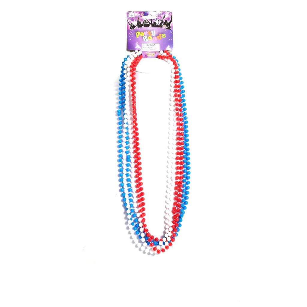 Bead Necklace 2ea Red/White/Blue, 6Hc