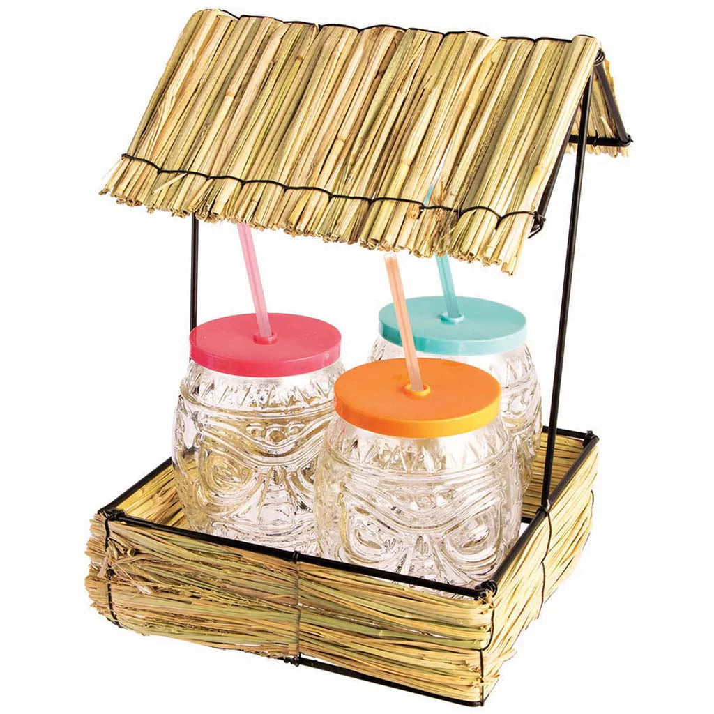 Straw Hut with 4 Glasses