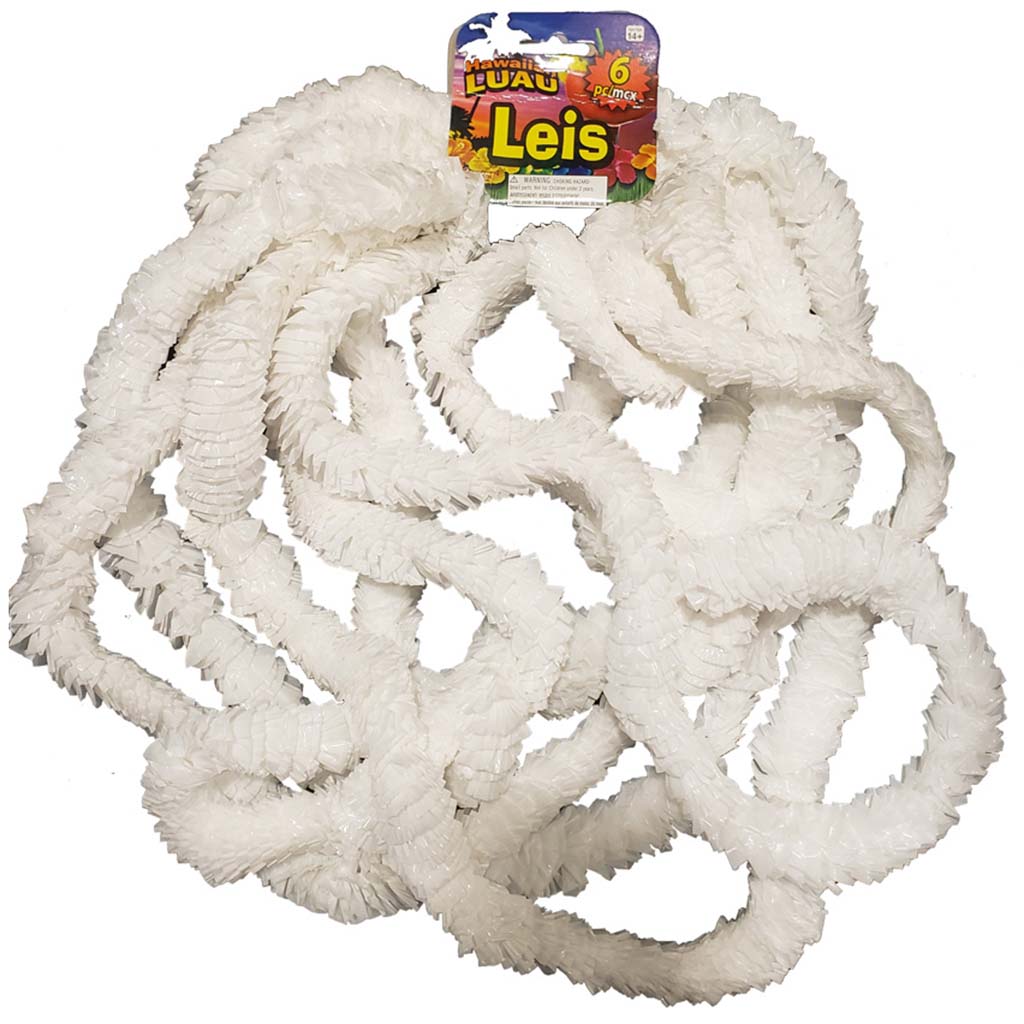 Plastic Leis White 6pc/Hc