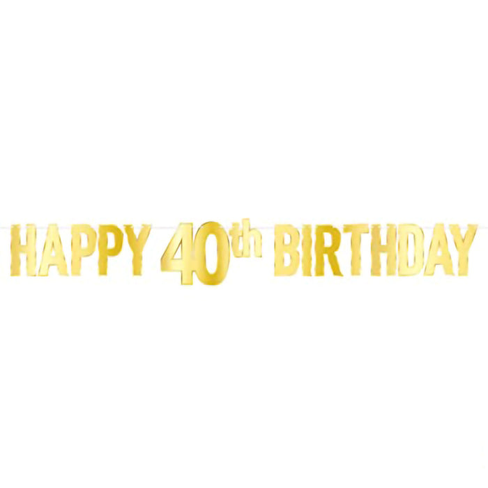 Foil Happy "40th" Birthday Streamer, 7.75in x 5ft