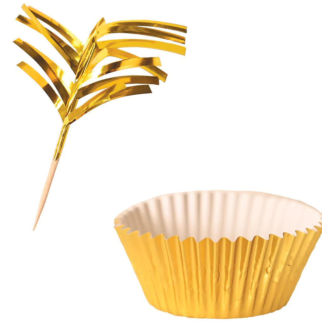 Metallic Cupcake Liners &amp; Picks Gold