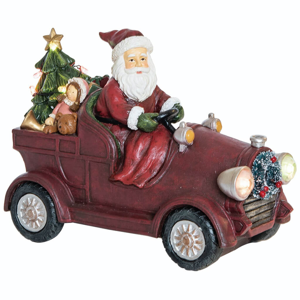 Large Resin Light Up Musical Santa Wagon