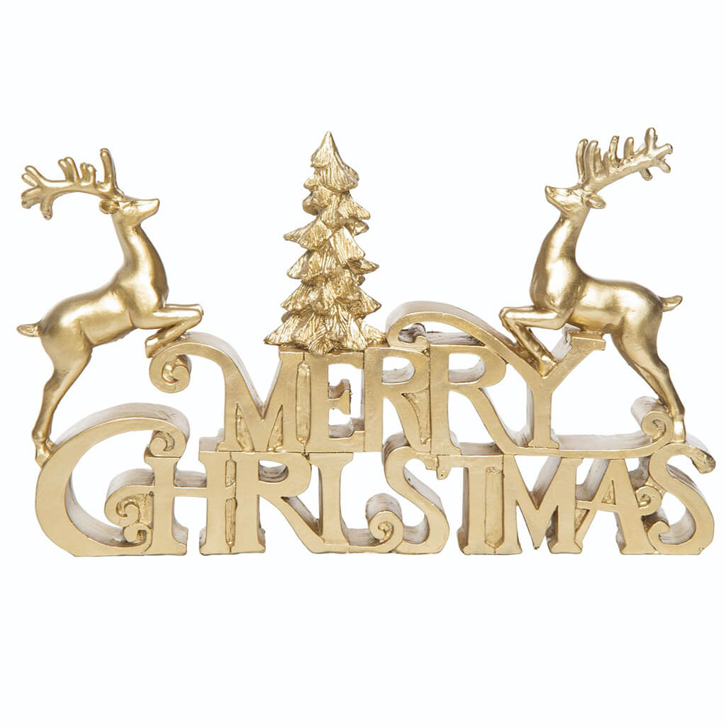 Resin Merry Christmas Reindeer &amp; Tree Decor