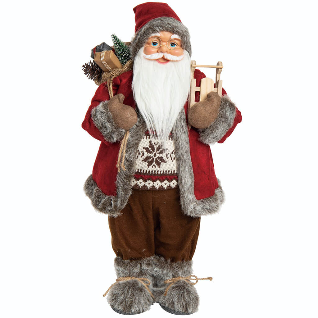 Fabric Grey Fur Fair Isle Santa Decor