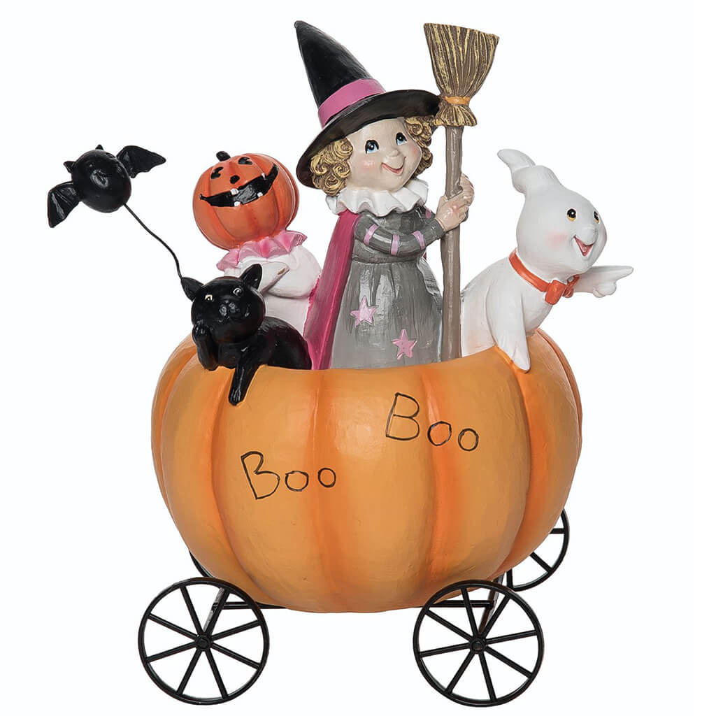 Res Pumpkin Cart w/Trick or Treaters Dec