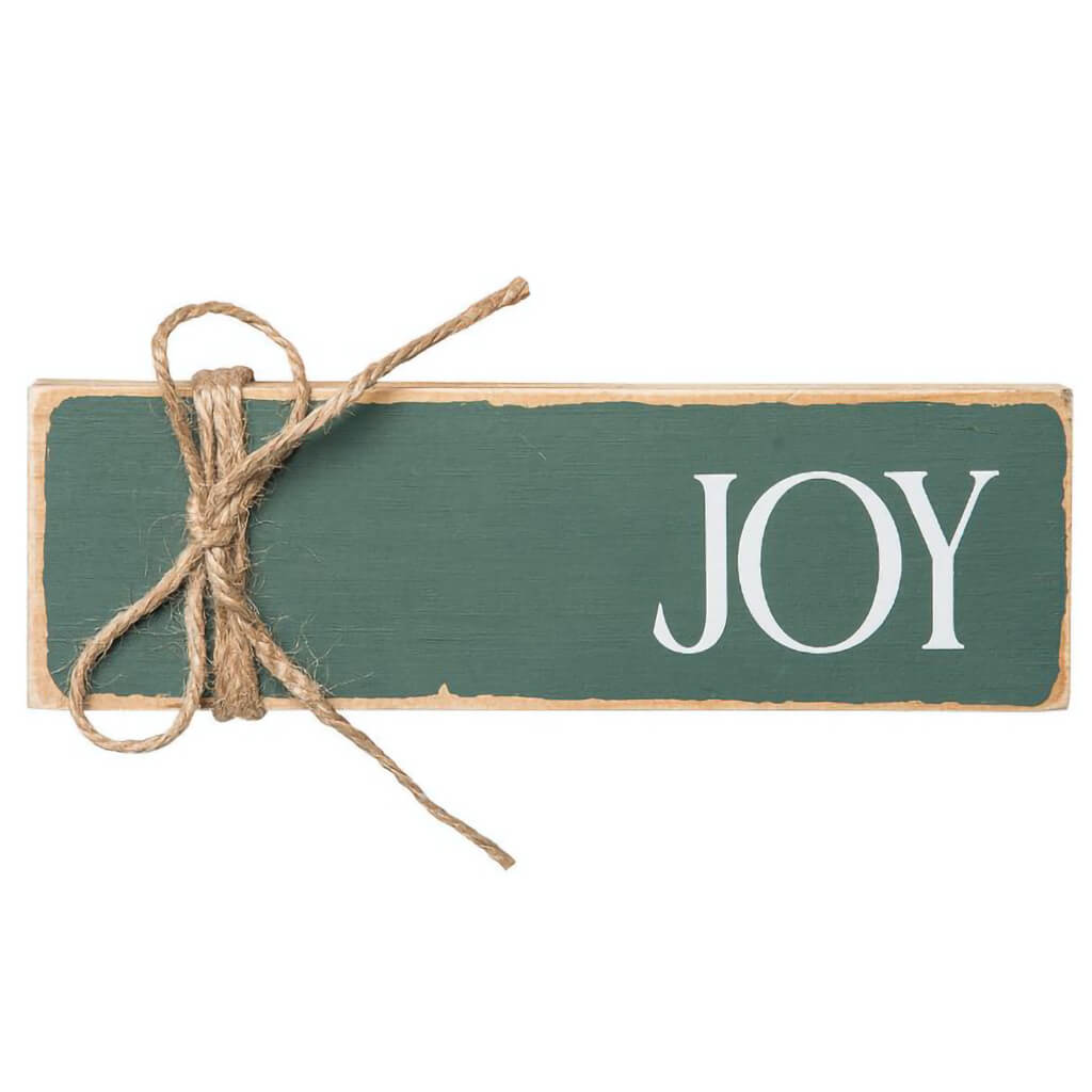 Wood Wrapped Green Block Decor Joy