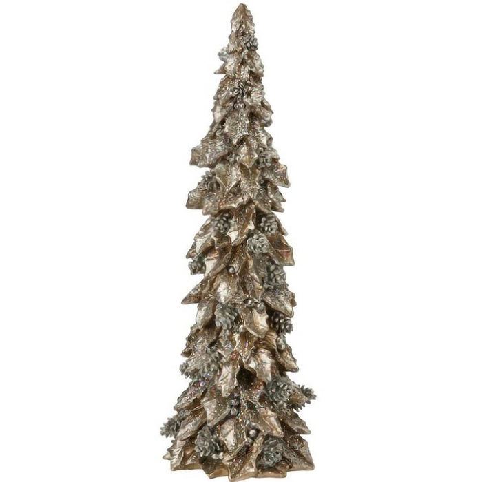 Glitter Resin Holly Leaf with Berries & Cones Tree, 15in