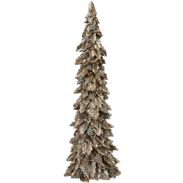 Glitter Resin Holly Leaf with Berries & Cones Tree, 19in