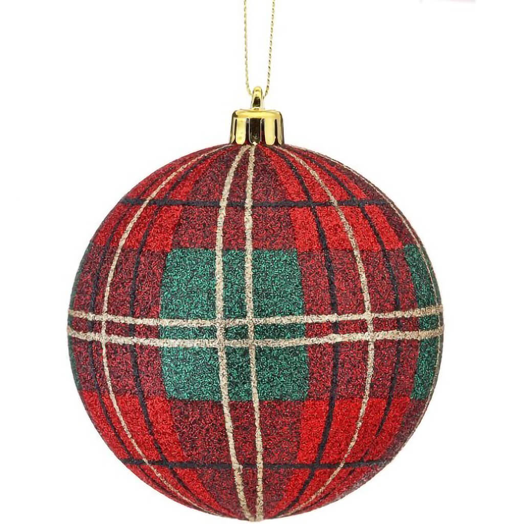 VP Glitter Plaid Ball Ornament Box of 3, 100mm