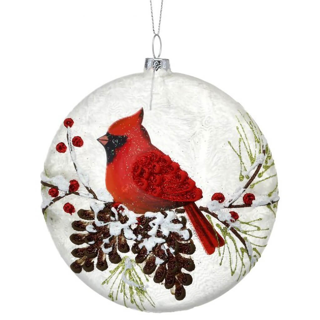 Glass Embossed Cardinal Pinecone Ornaments, 5in