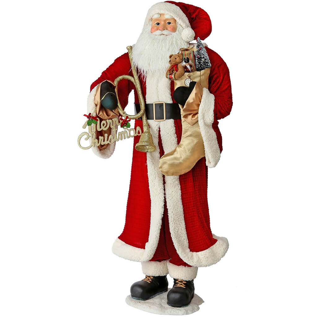 Velvet Fur Santa With Wreath &amp; Stocking, 60in