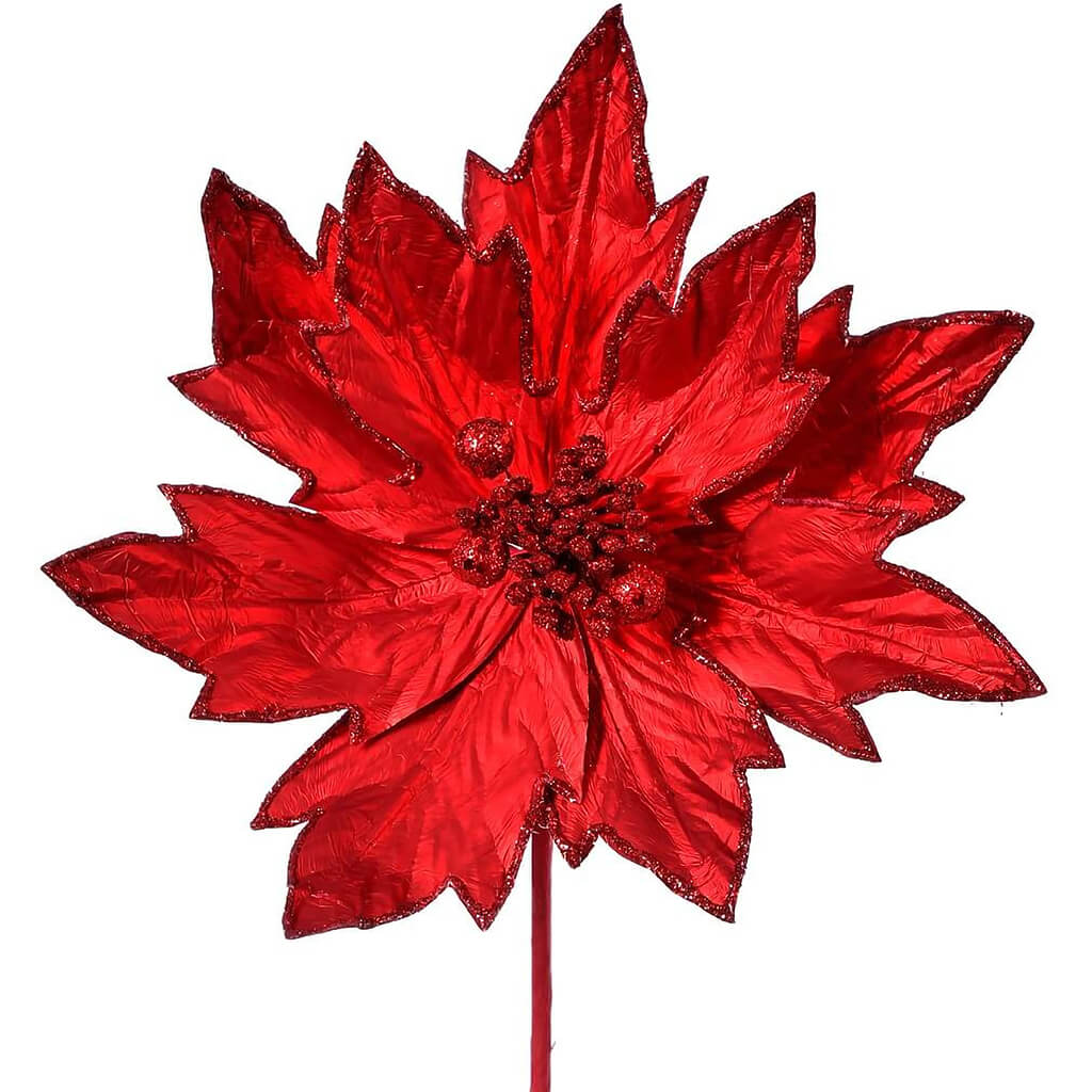 Metallic Glitter Edge Poinsettia Stem, 22in