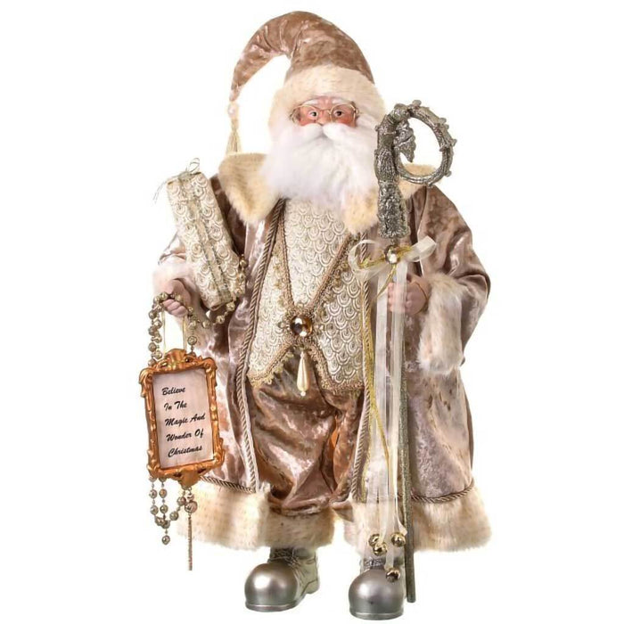 Vintage Champagne Santa with Plaque & Staff, 28in