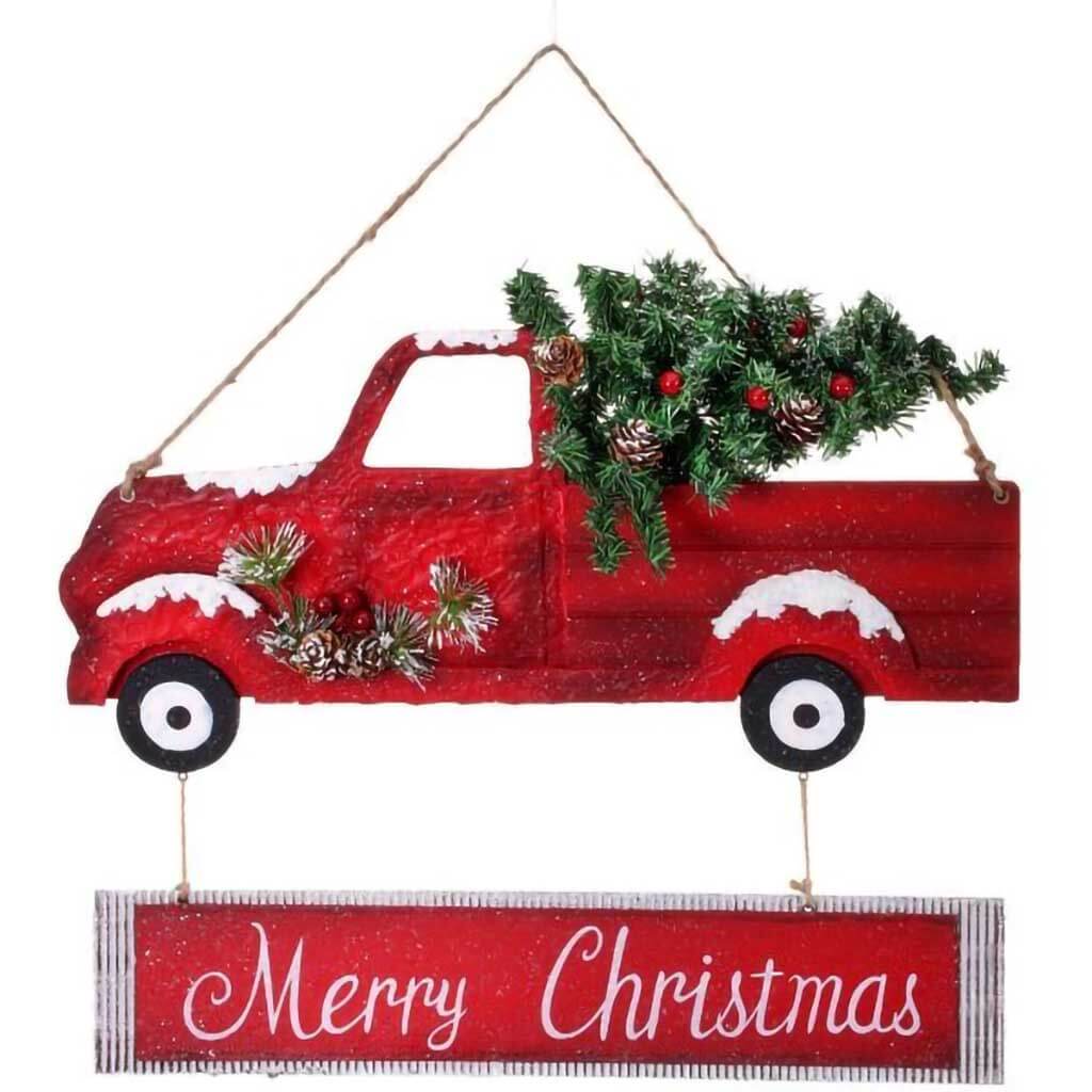 MDF Merry Christmas Truck with Tree Sign, 16.5in