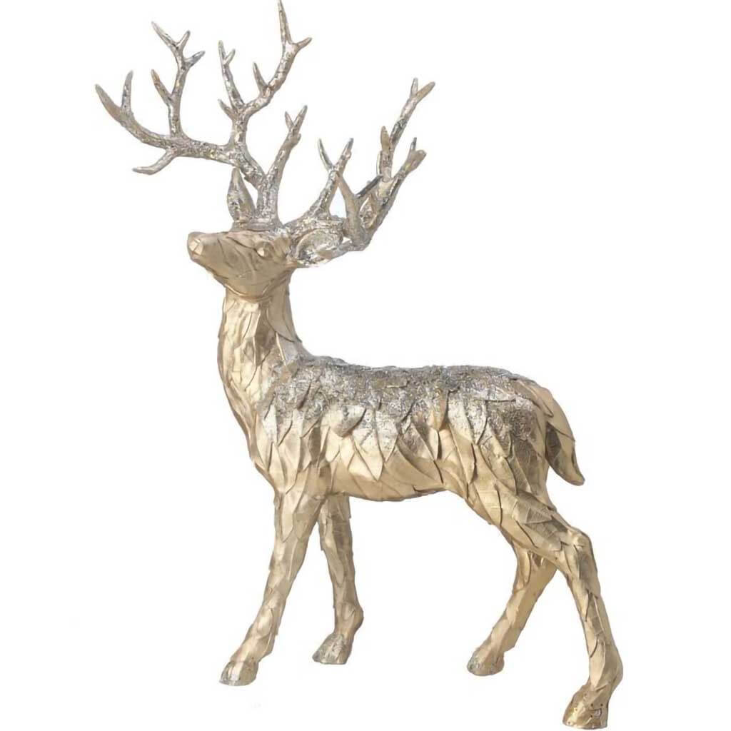 Resin Glitter Standing Champagne Leaf Deer, 22in