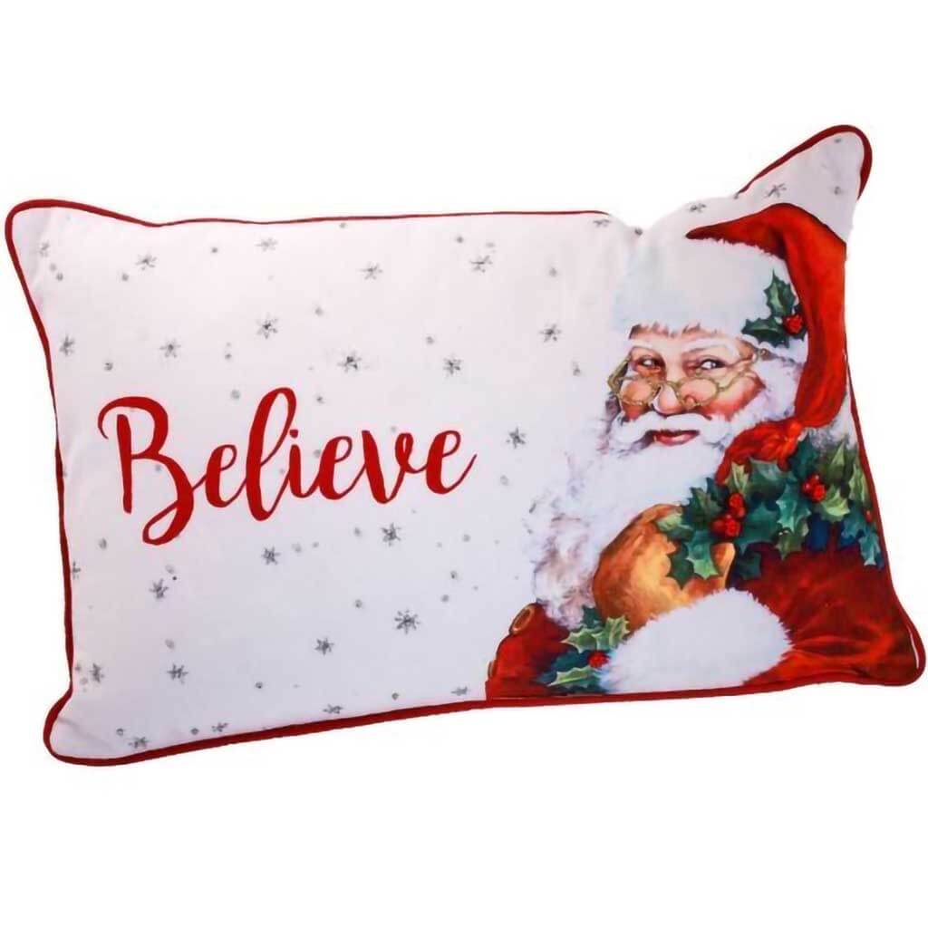 Fabric Believe Santa Pillow 12in x 18in