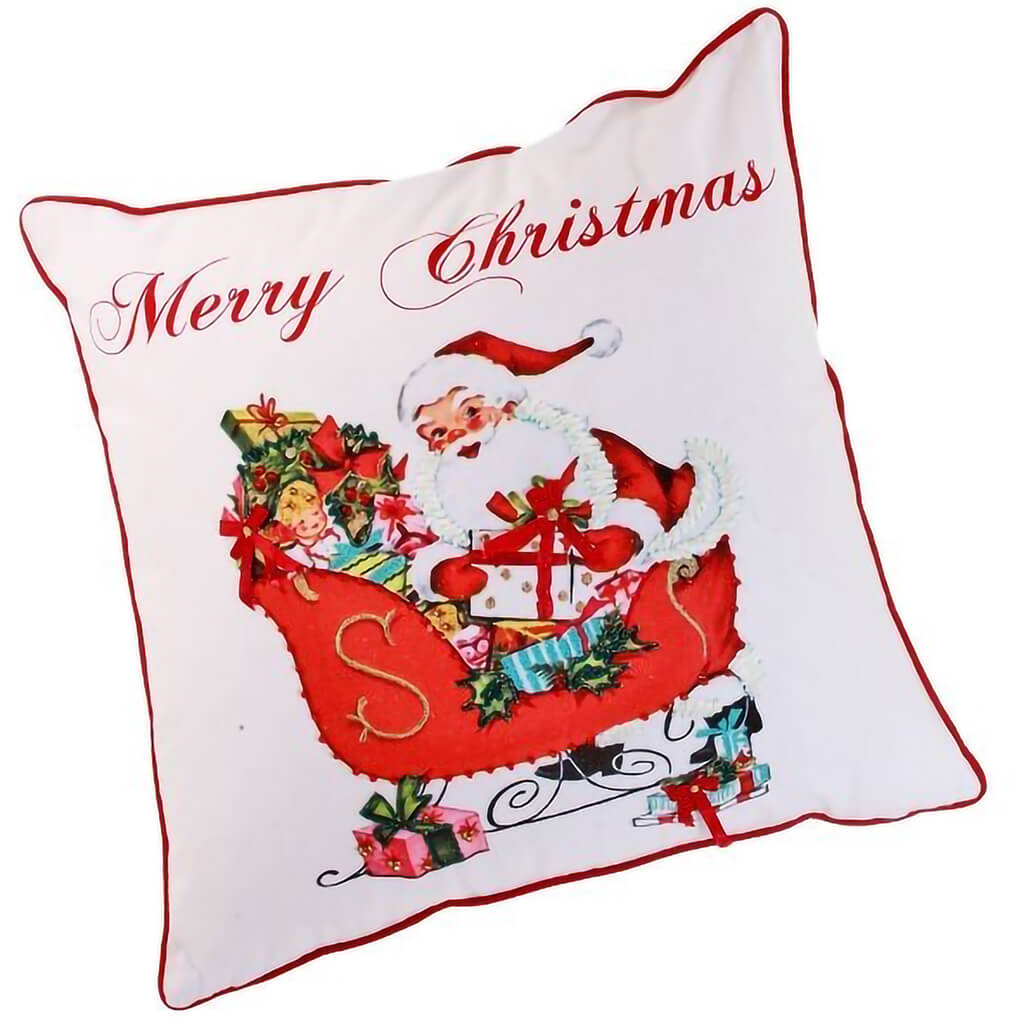 Fabric Santa with Sleigh Pillow, 18in x 18in