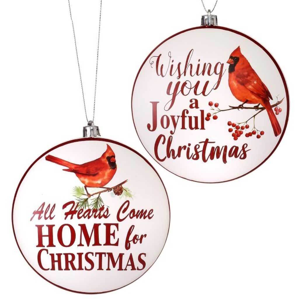 Plastic Cardinal Sentiment Disc Ornament 2 Assorted, 5in