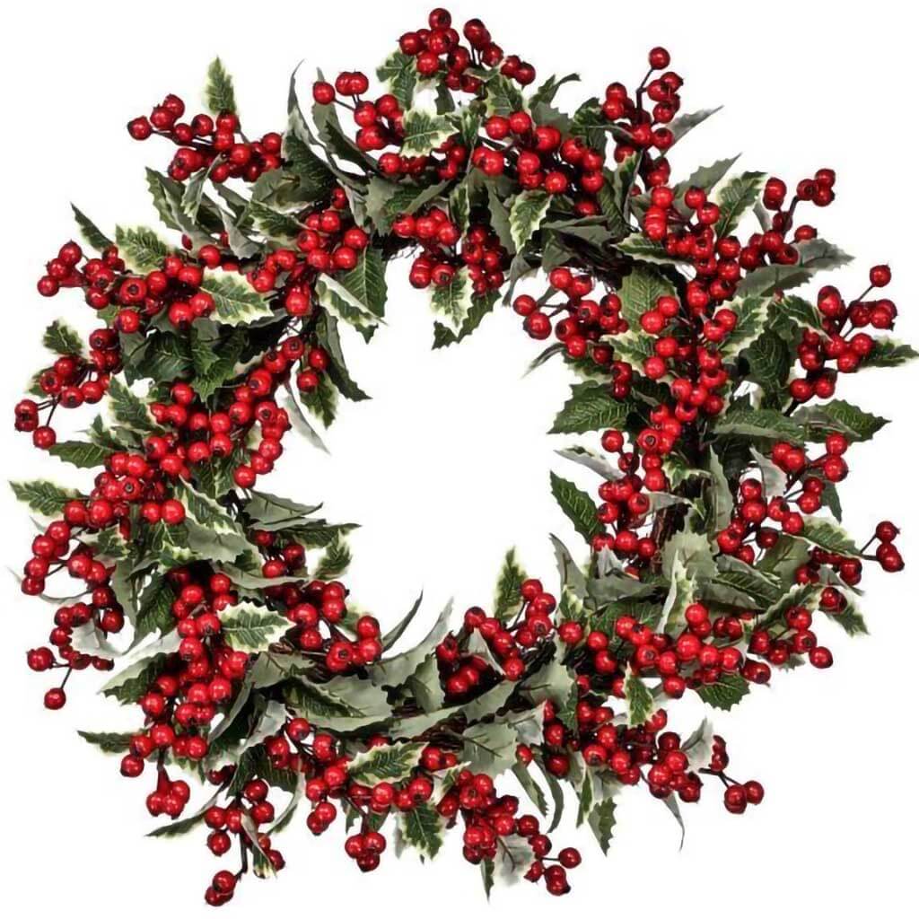 Waterproof Berry Mixed Holly Wreath, 24in