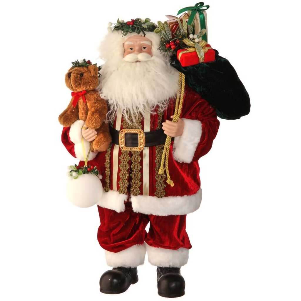 Fabric/Resin Botanica Santa with Bear &amp; Ball, 24in