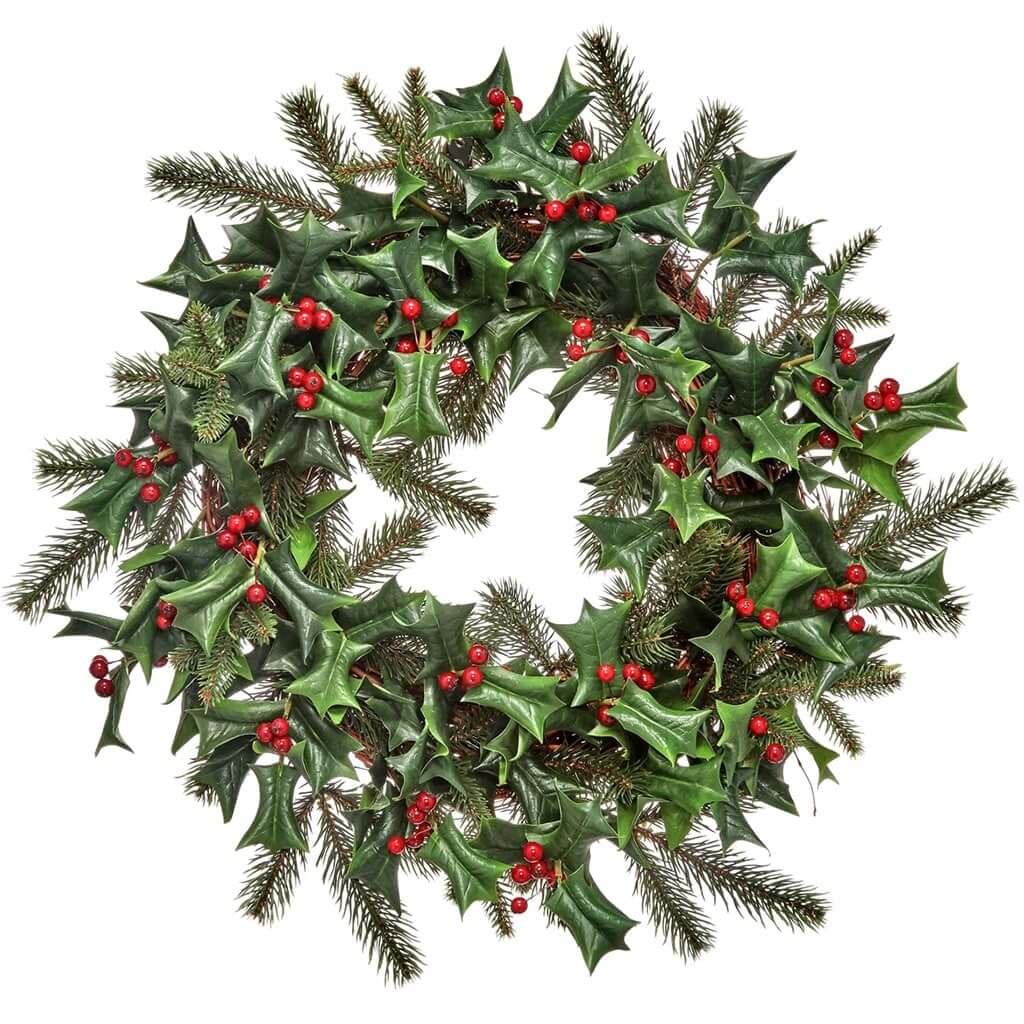 Deluxe Holly with Berries and Pine Wreath, 21in