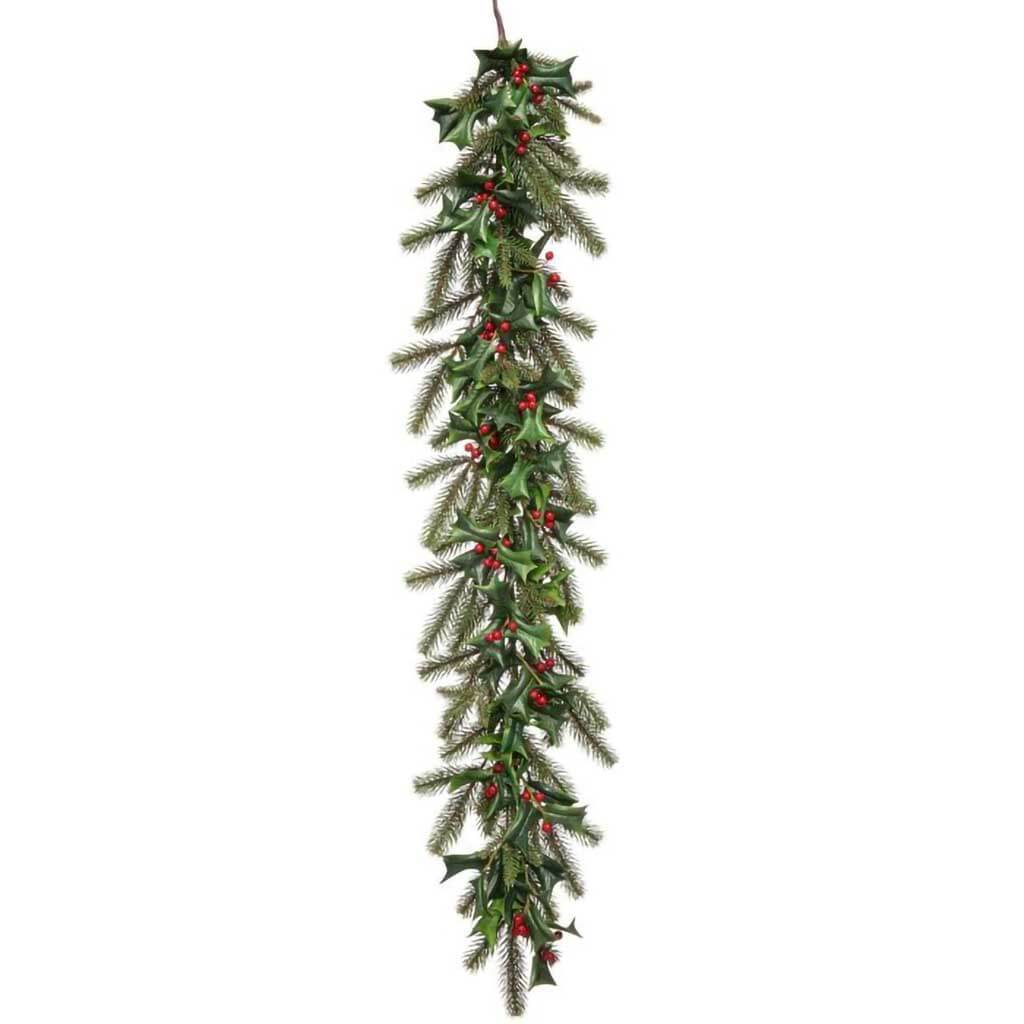 Deluxe Holly with Berries and Pine Garland, 48in