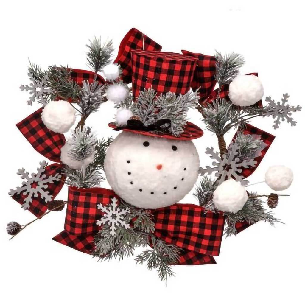 Snowman/Check Bow Wreath, 16in