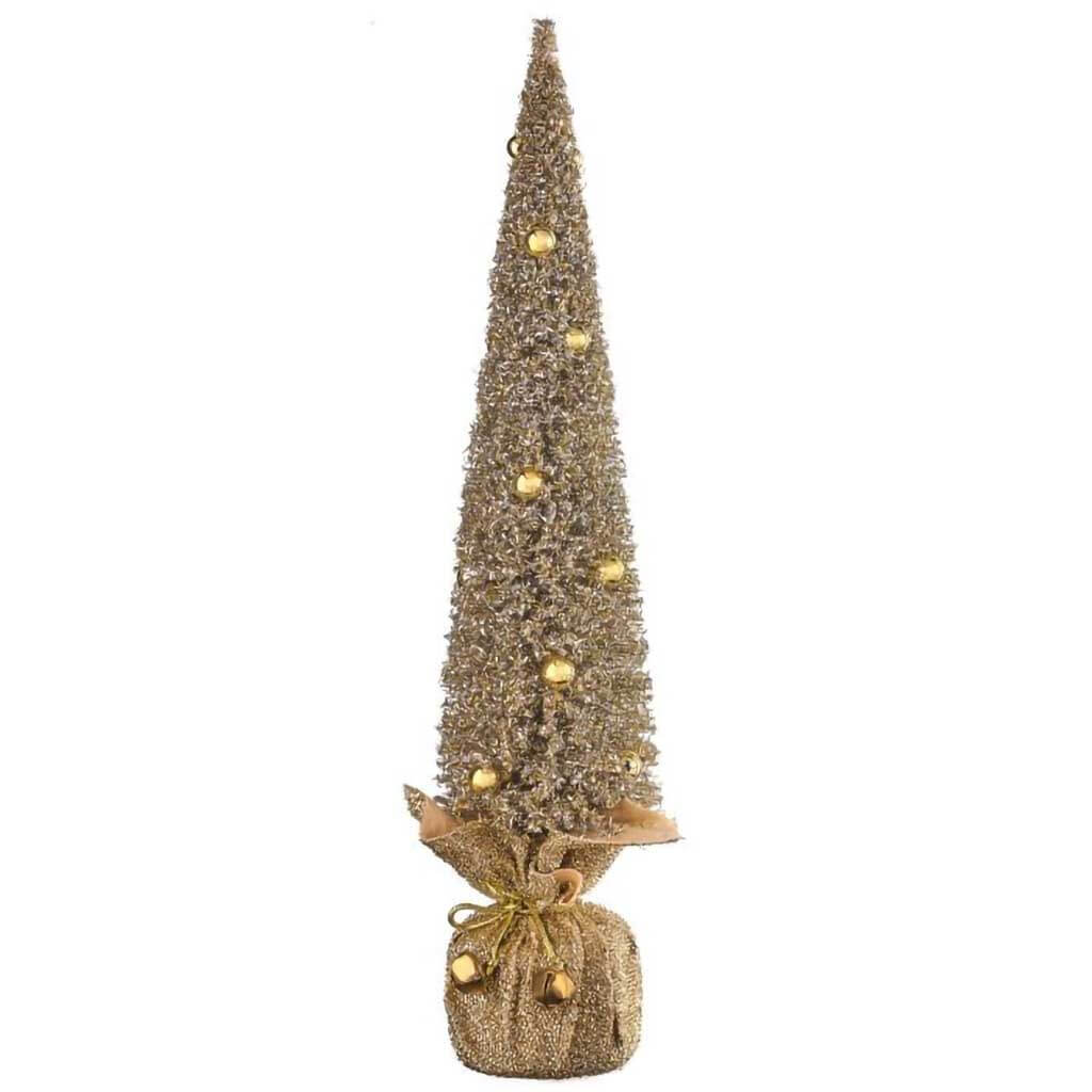 Glitter Bristle Tree in Lame Sack with Bells, 24in