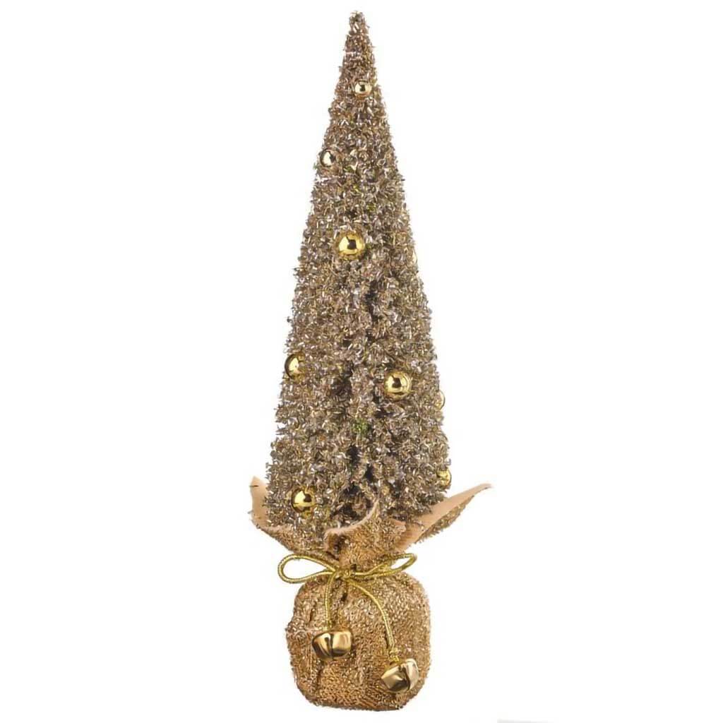 Glitter Bristle Tree In Lame Sack with Bells, 16in